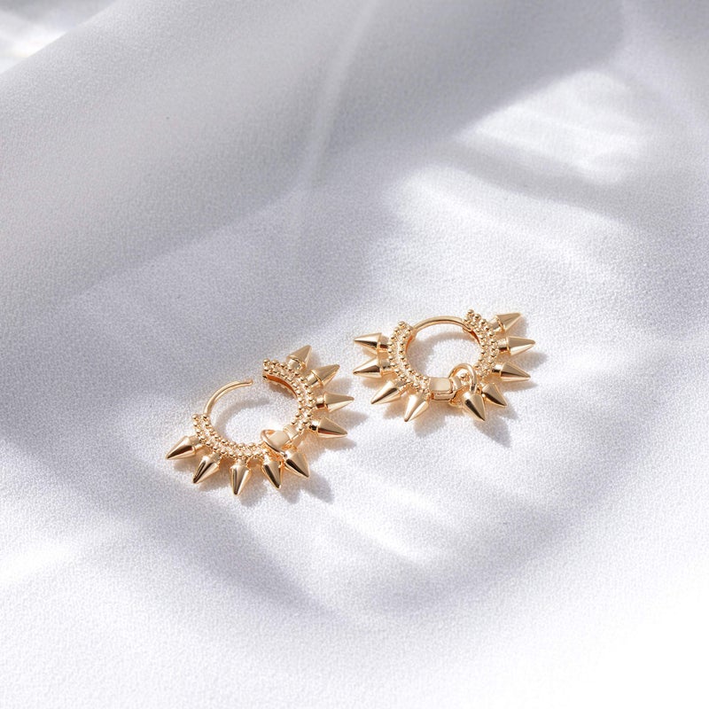 VACRONA Gold Hoop Earrings Huggie Earrings for Women 14k Gold Plated Small Spike Huggie Hoop Earrings - Image 5